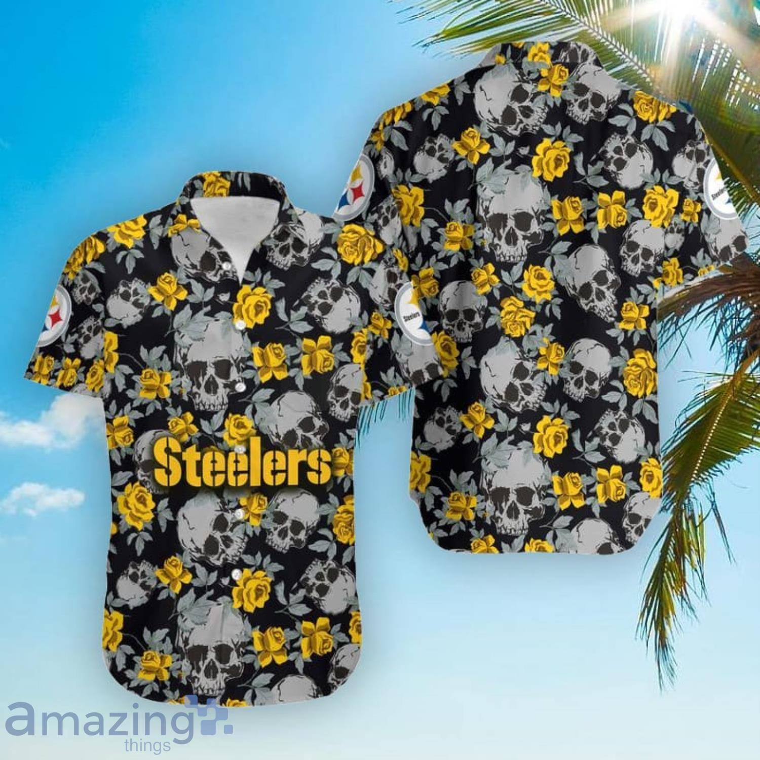 Pittsburgh Steelers Roses And Skull Hawaiian Shirt And Short Product Photo 1