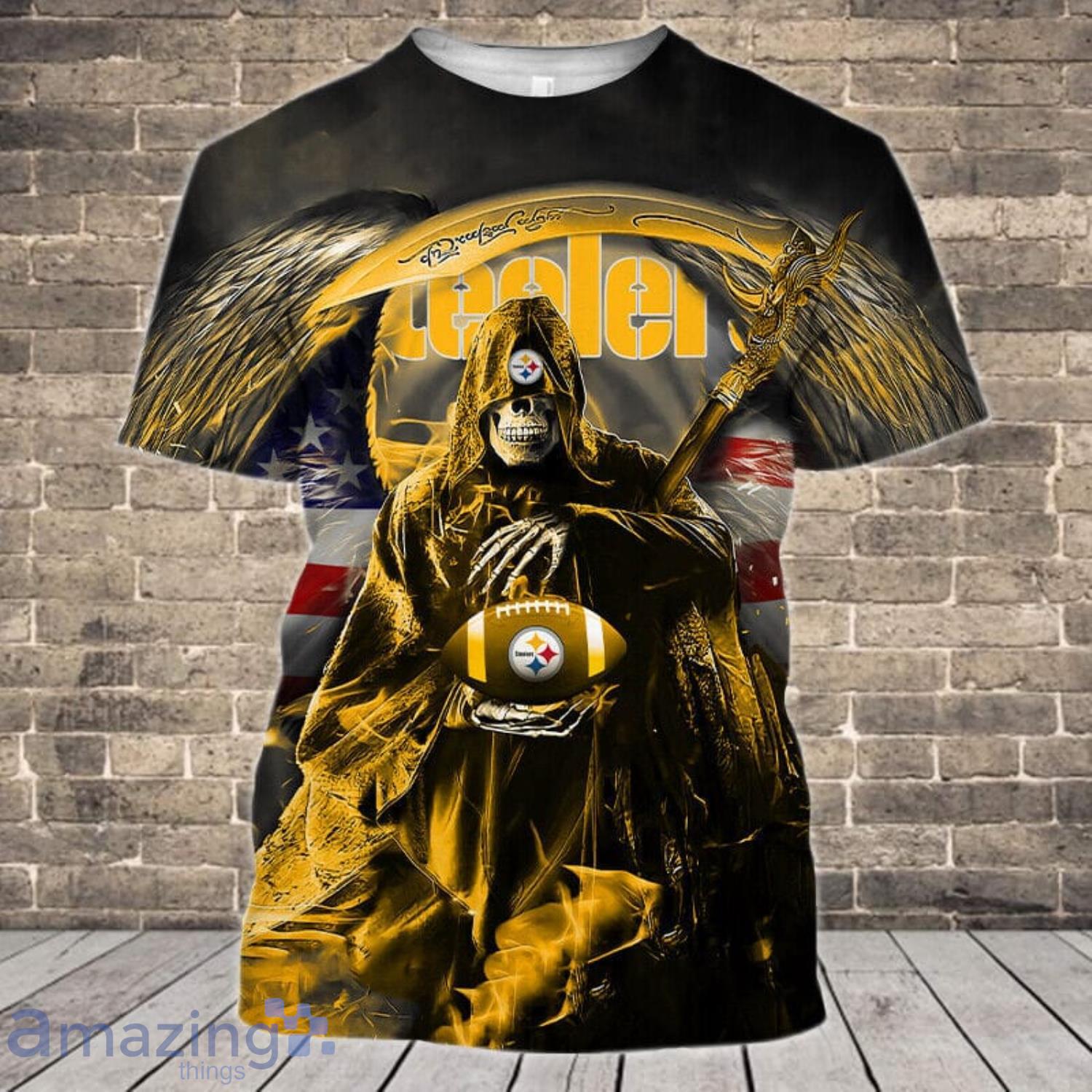 Pittsburgh Steelers Skull Wings 3D T-Shirts Gift For Halloween