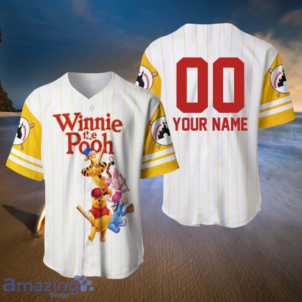 Custom Number And Name Pooh Yellow Red Baseball Jersey Disney Men