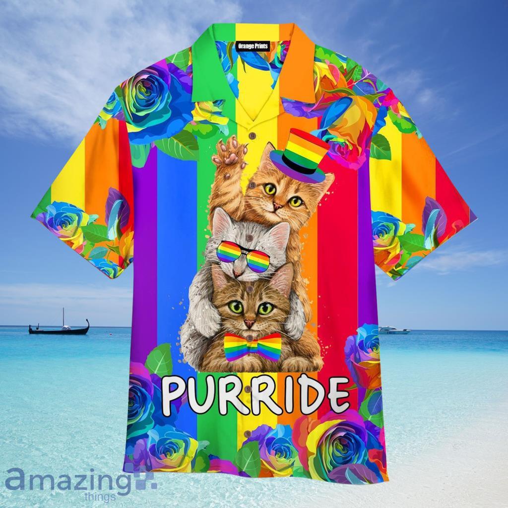 Purride Funny Cat Lovers LGBT Pride Awareness Hawaiian Shirt For Men And Women - Purride Funny Cat Lovers LGBT Pride Awareness Hawaiian Shirt For Men And Women
