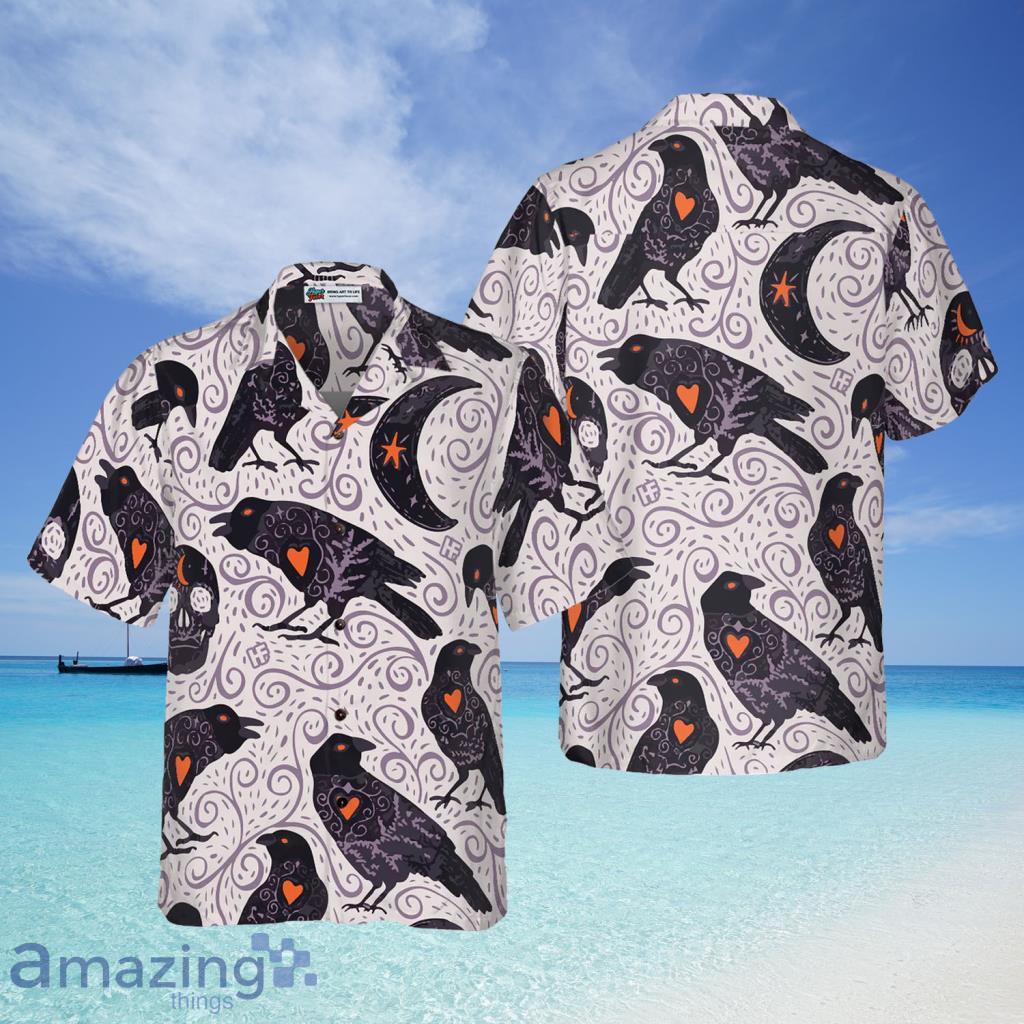 InterestPrint Halloween Ravens Men's Hawaiian Shirt Short Sleeves Button  Down Shirts S at  Men's Clothing store