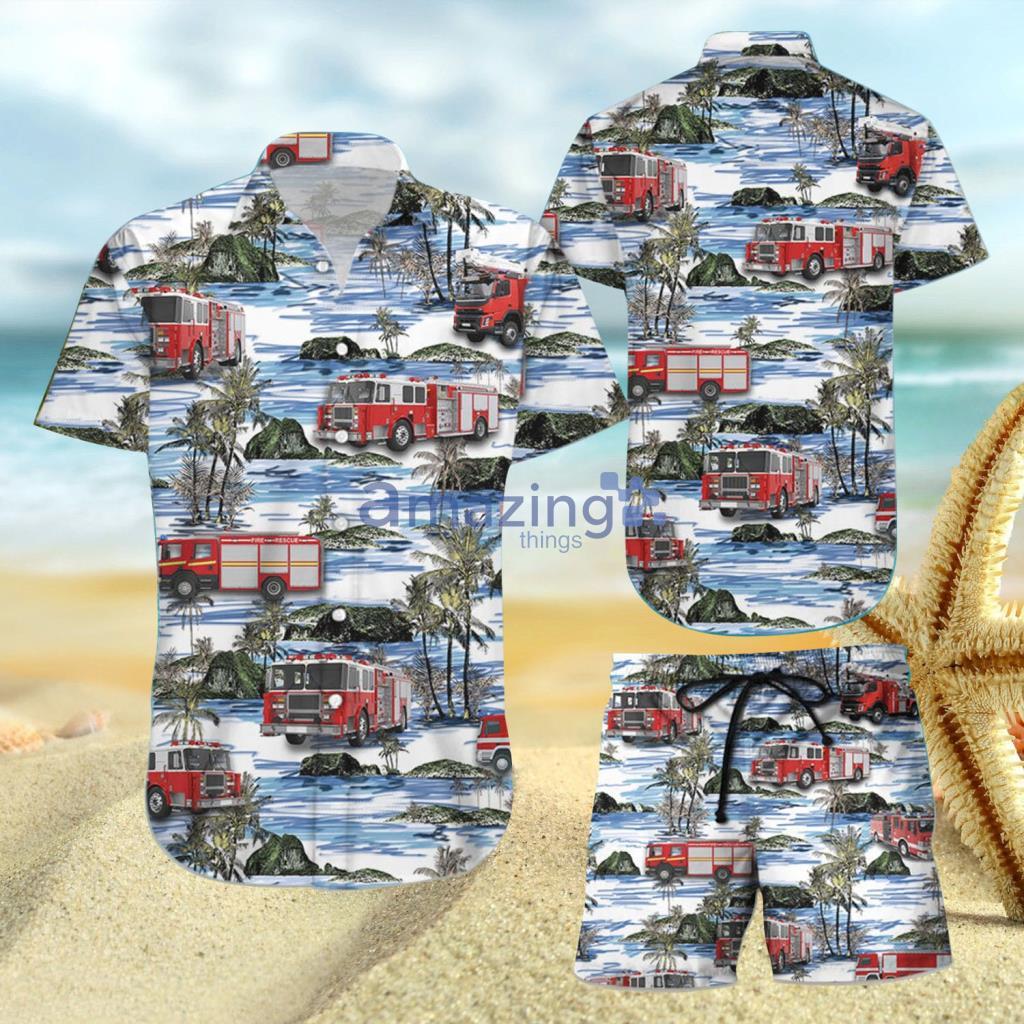 Red Fire Truck Tropical Beach Hawaiian Shirt And Short - Red Fire Truck Tropical Beach Hawaiian Shirt And Short