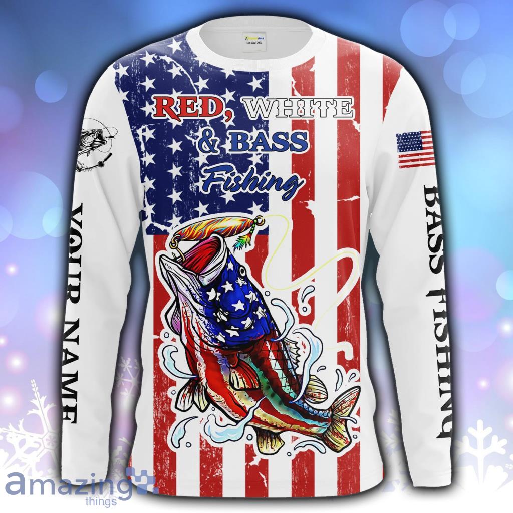 Red, White And Bass Fishing American Flag 4th Of July USA Longsleeve 3D For Men And Women - Red, White And Bass Fishing American Flag 4th Of July USA Longsleeve 3D For Men And Women