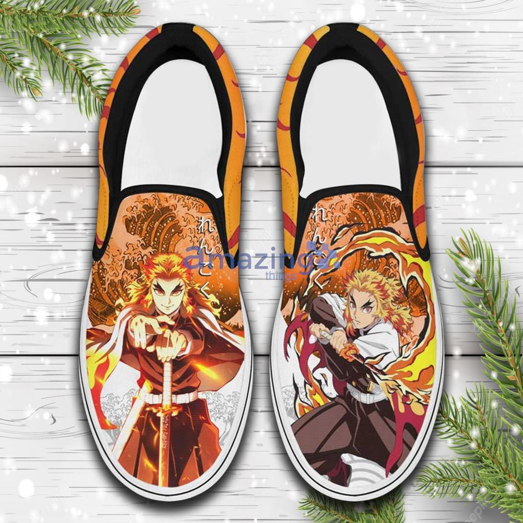 Rengoku Custom Anime Demon Slayer Slip On Sneakers Shoes - Rengoku Custom Anime Demon Slayer Slip On Sneakers Shoes