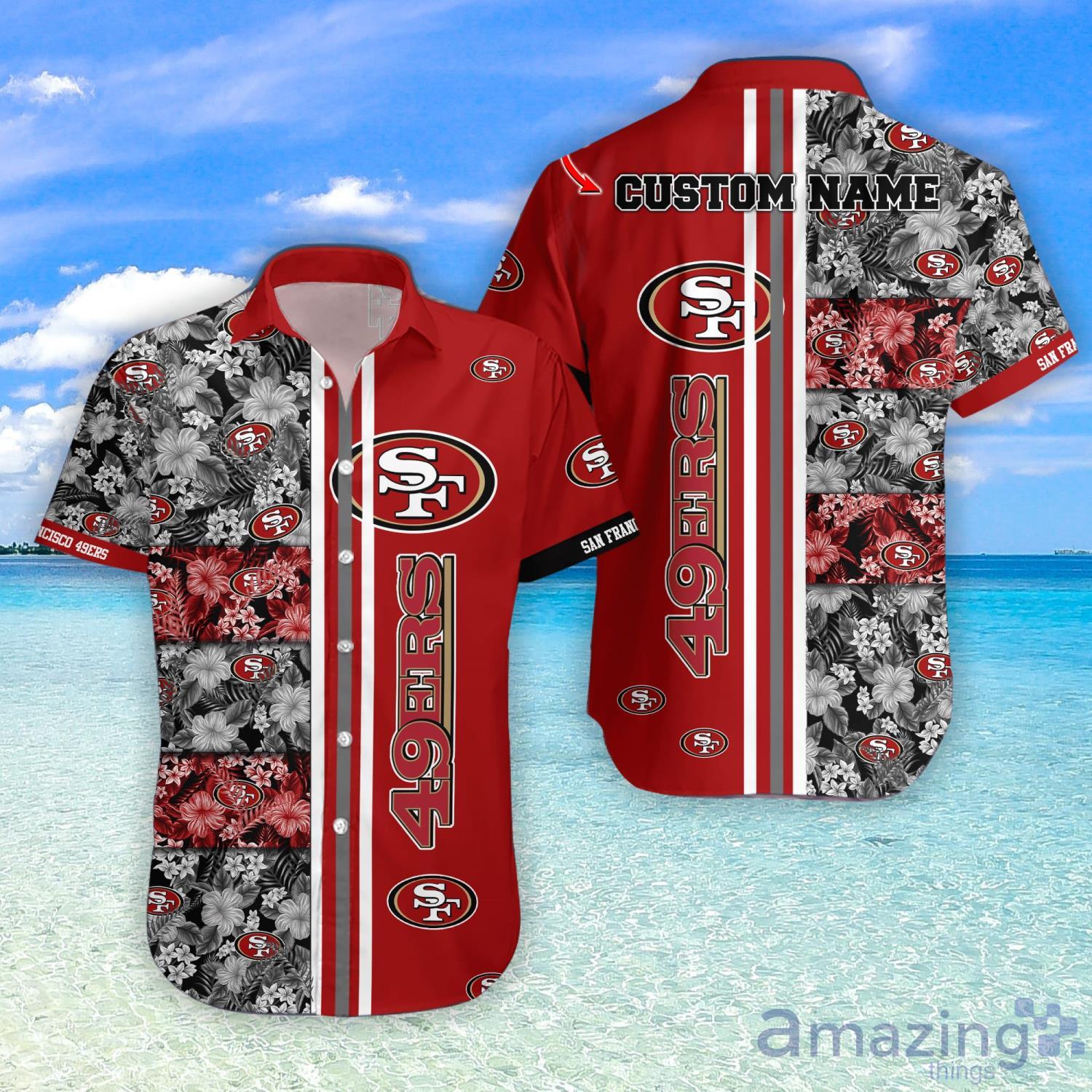 San Francisco 49ers Tropical Hibiscus Flowers Pattern NFL Hawaiian