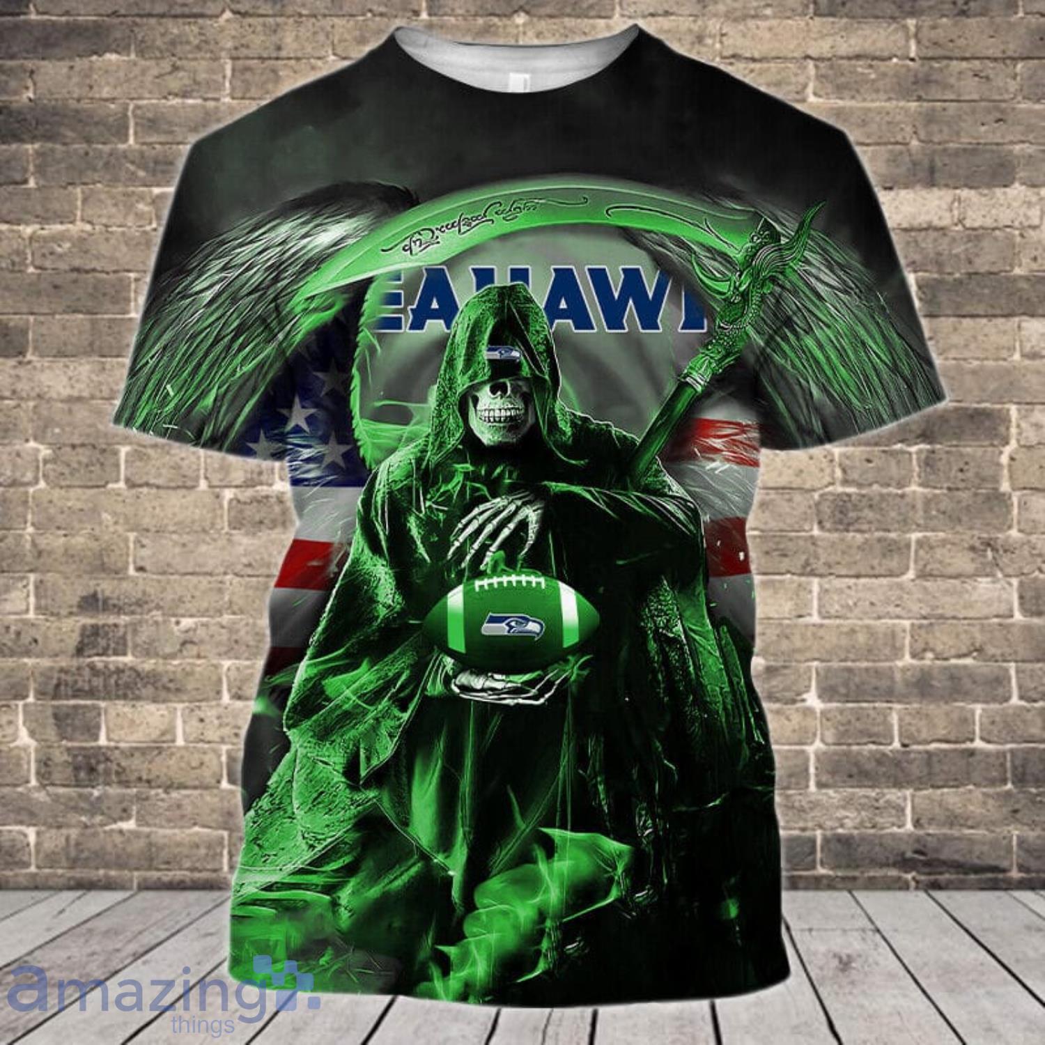 Seattle Seahawks Skull Wings 3D T-Shirts Gift For Halloween