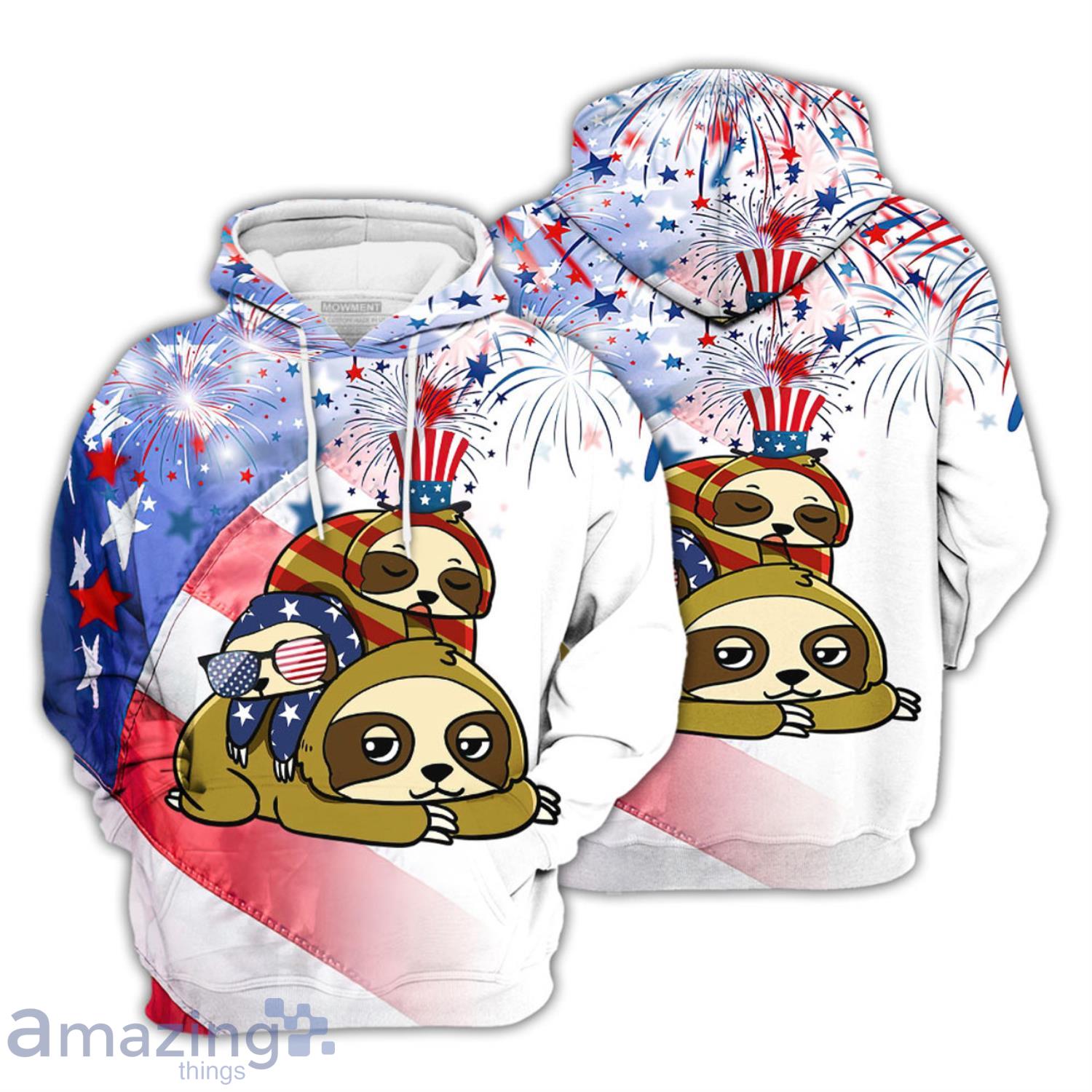 Sloths With Firework 4th Of July Independence Day All Over Print Hoodie Product Photo 1