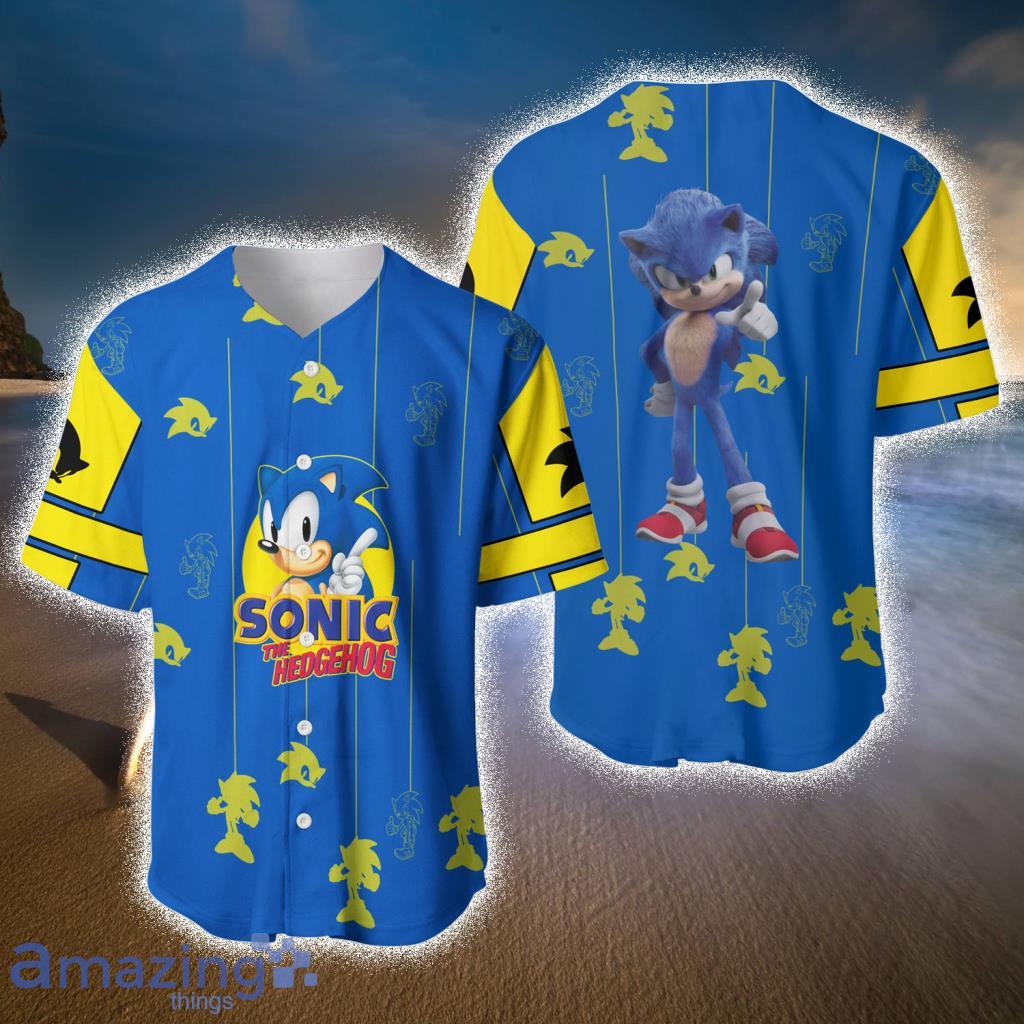 Sonic Hedgehog Blue Yellow Stripes Patterns Walt Disney Custom Baseball Jerseys  For Men And Women - Sonic Hedgehog Blue Yellow Stripes Patterns Walt Disney Custom Baseball Jerseys  For Men And Women