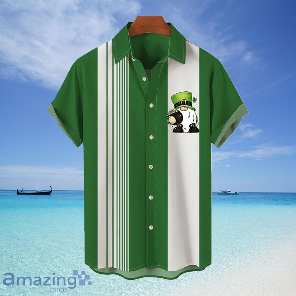 Button Down Short Sleeve Shirt St. Patrick's Day Print Hawaiian Shirts  Green Clover Element Print Tees,Up to 8XL for Couples, Men, Women and Kids  