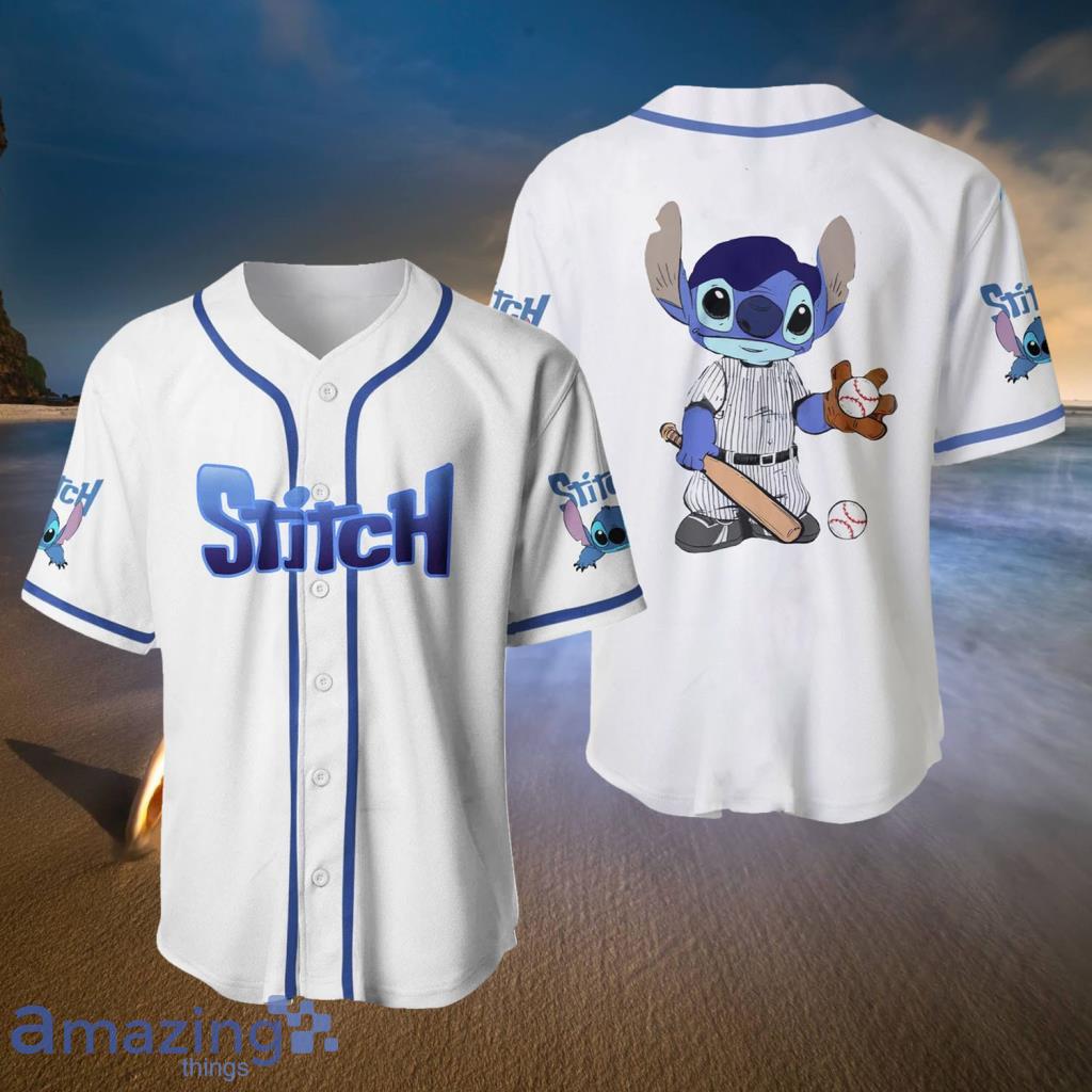 Stitch Blue White Disney Cartoons Baseball Jersey Shirt