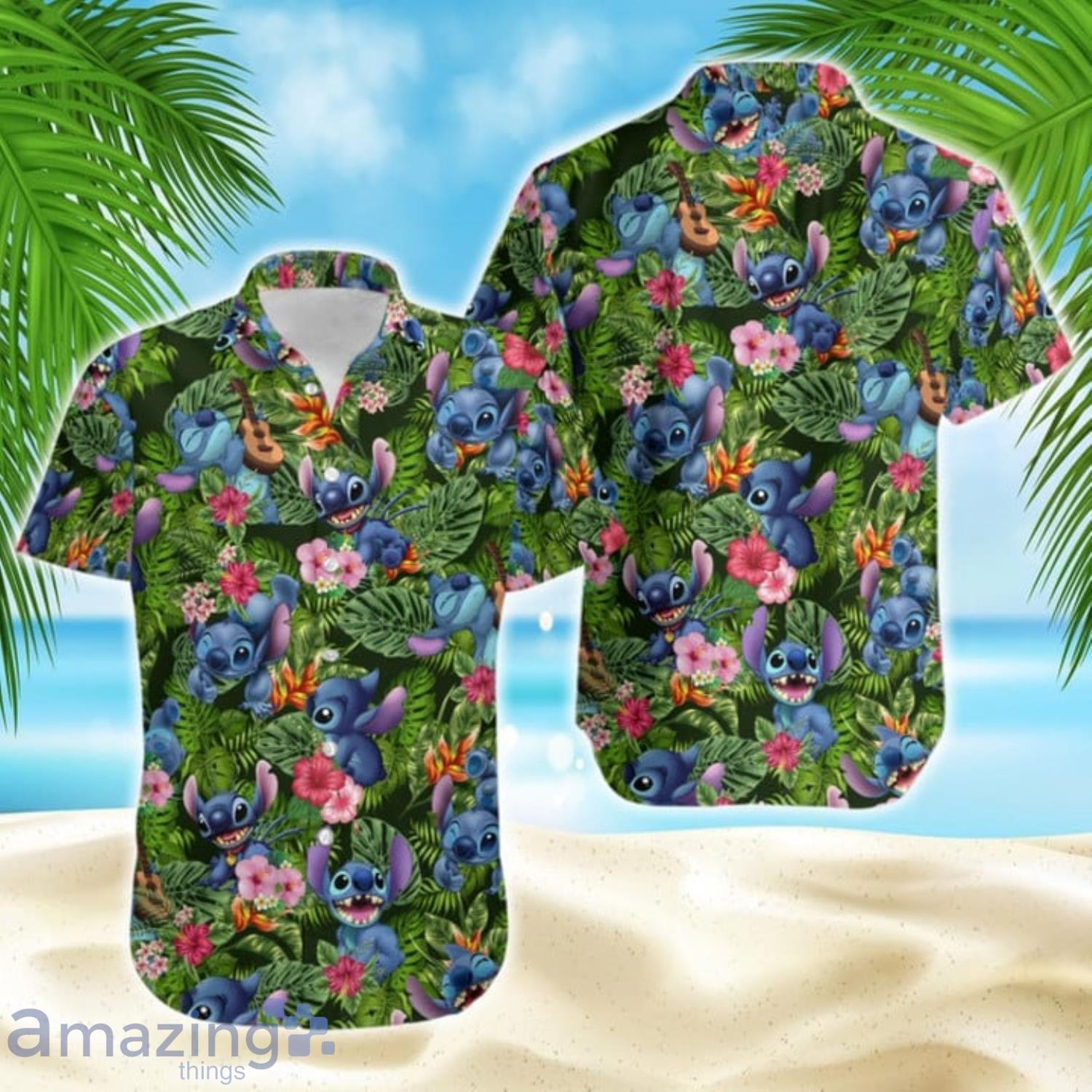 Stitch Lost In The Forest Disney Cartoon Graphics Hawaiian Shirt For Men And Women Product Photo 1
