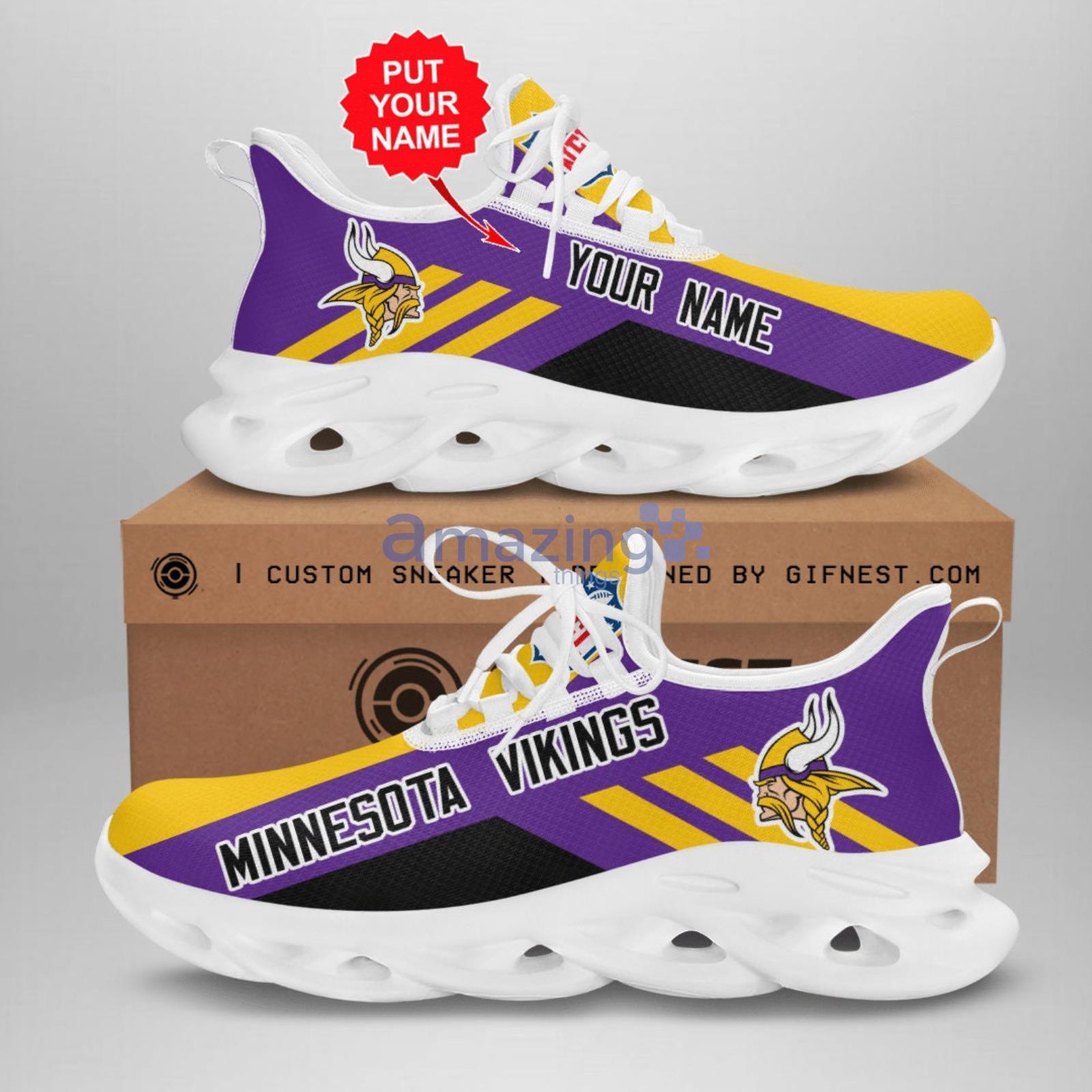 Striped Style Minnesota Vikings Max Soul Shoes For Fan Custom Name Product Photo 1