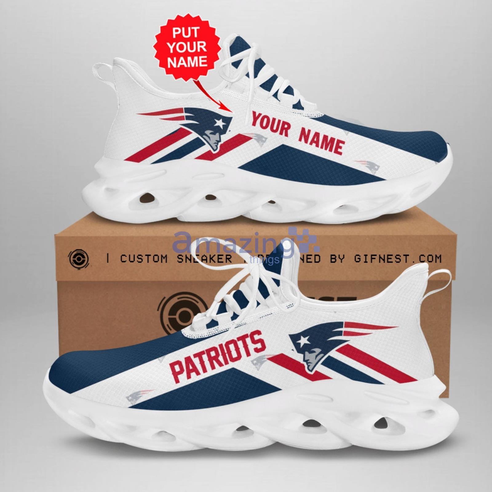 Striped Style New England Patriots Max Soul Shoes Custom Name Product Photo 1
