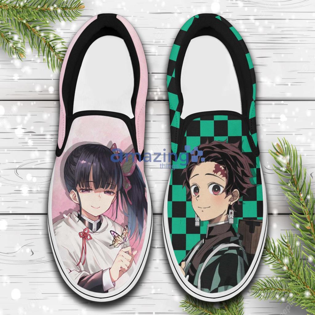 Tanjiro And Kanao Demon Slayer Custom Anime Slip On Sneakers Shoes - Tanjiro And Kanao Demon Slayer Custom Anime Slip On Sneakers Shoes