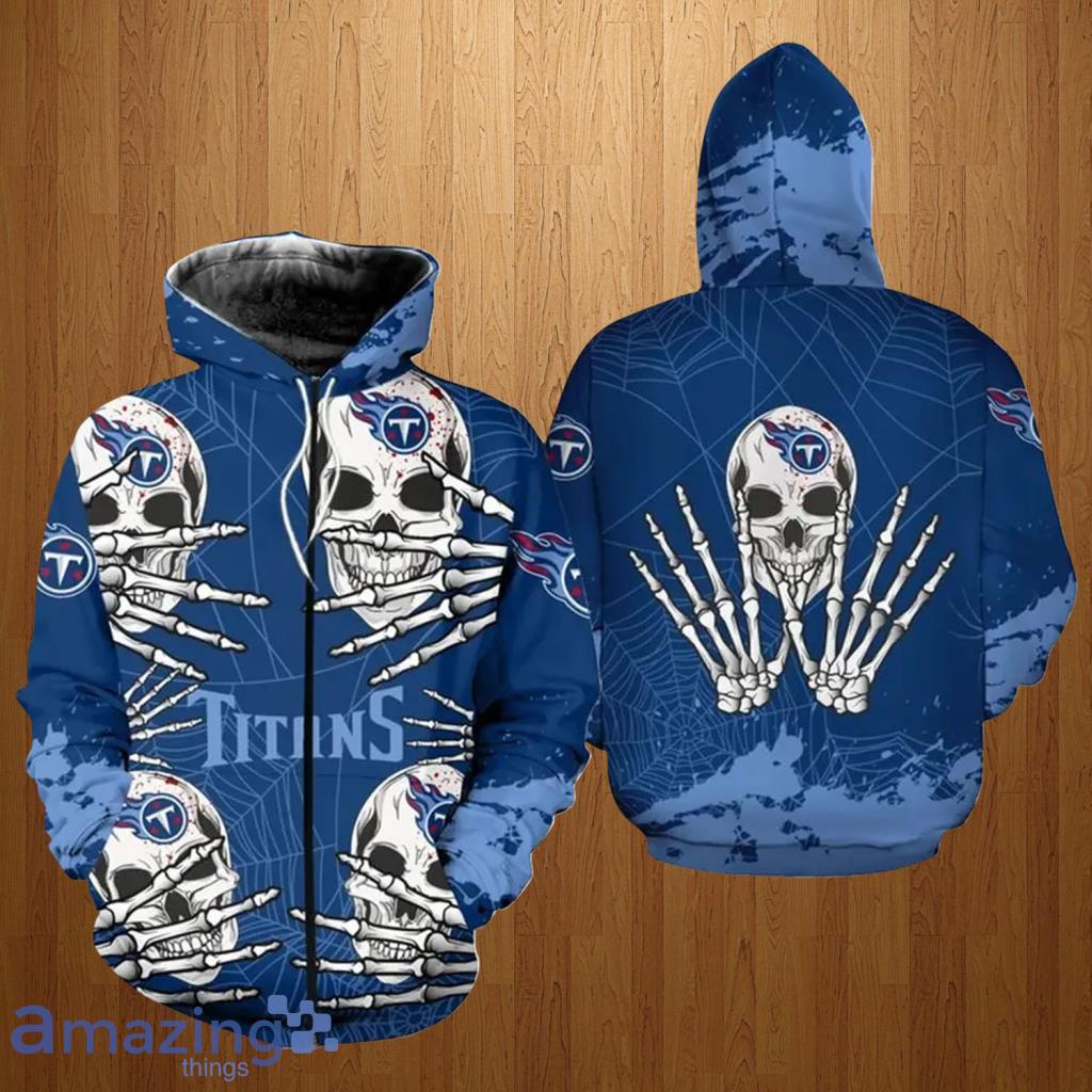 Tennessee Titans NFL Halloween Skull Skeleton Zip Hoodie 3D All Over Print - Tennessee Titans NFL Halloween Skull Skeleton Zip Hoodie 3D All Over Print