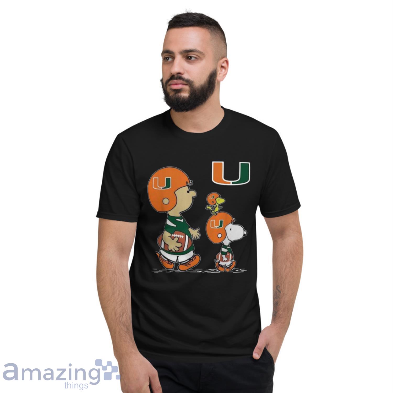 The Peanuts Charlie Brown And Snoopy Woodstock Miami Hurricanes Football Shirt image The Peanuts Charlie Brown And Snoopy Woodstock Miami Hurricanes Football Shirt - Short Sleeve T-Shirt