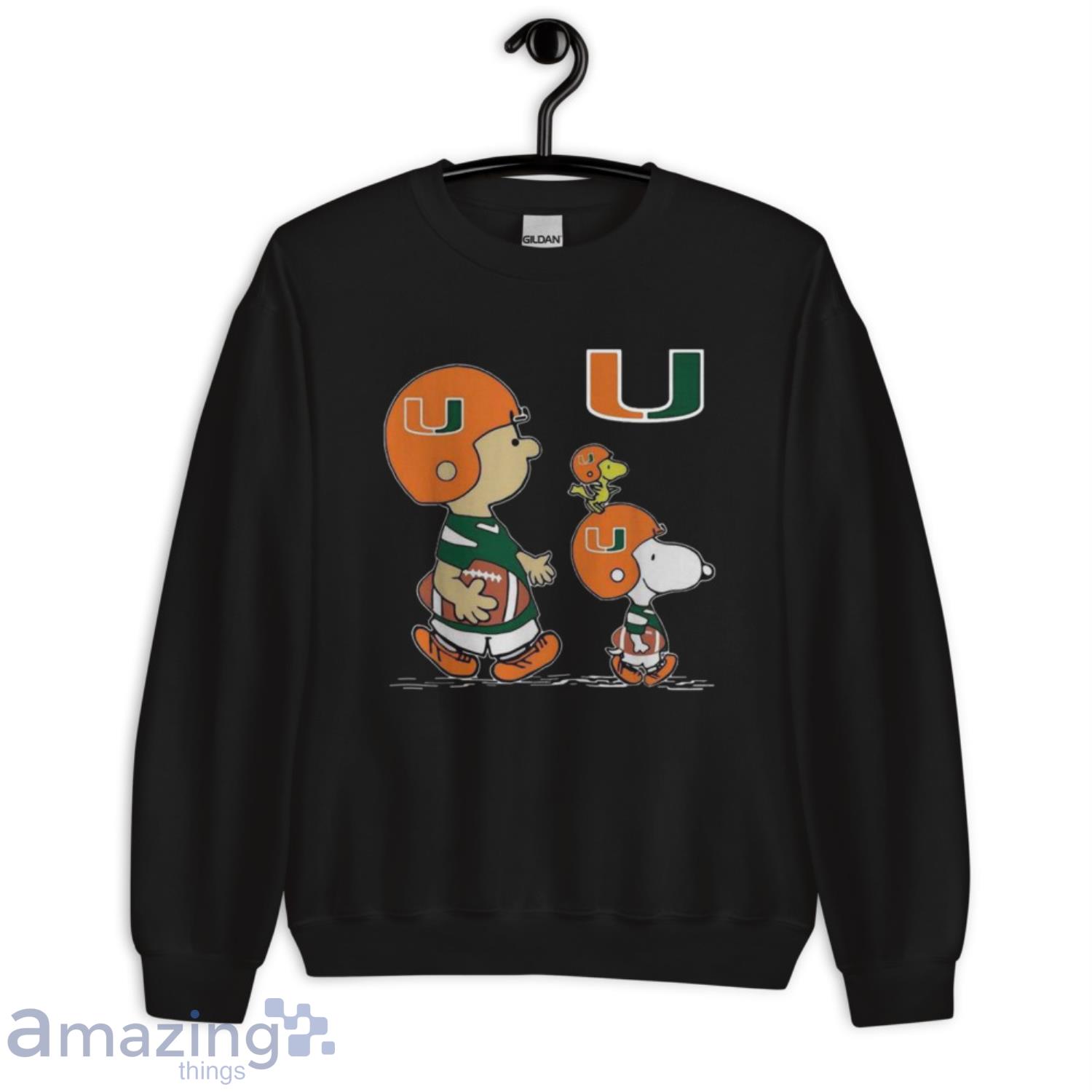 The Peanuts Charlie Brown And Snoopy Woodstock Miami Hurricanes Football Shirt image The Peanuts Charlie Brown And Snoopy Woodstock Miami Hurricanes Football Shirt - Unisex Crewneck Sweatshirt
