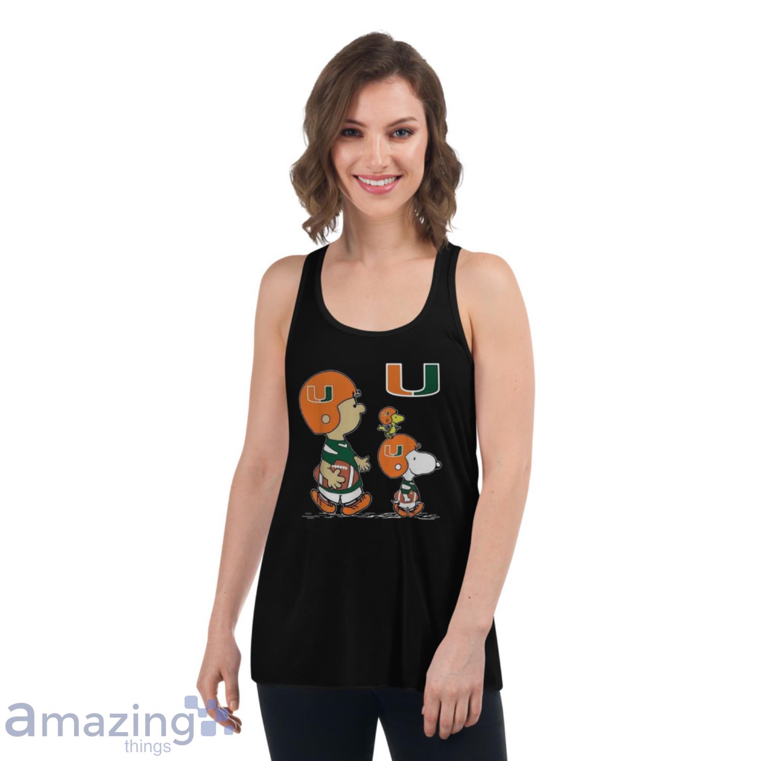 The Peanuts Charlie Brown And Snoopy Woodstock Miami Hurricanes Football Shirt image The Peanuts Charlie Brown And Snoopy Woodstock Miami Hurricanes Football Shirt - Womens Flowy Racerback Tank