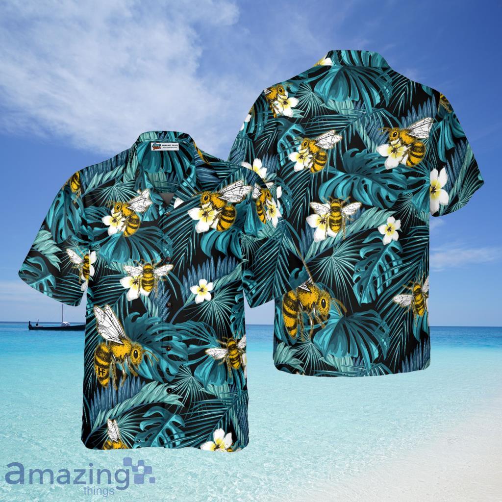 Tropical Blue Leaves & Bees  Hawaiian Shirt For Men And Women - Tropical Blue Leaves & Bees  Hawaiian Shirt For Men And Women