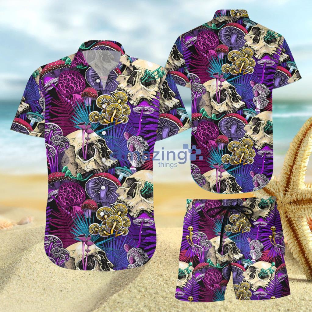 Tropical Mushroom Skull Hawaiian Shirt And Short - Tropical Mushroom Skull Hawaiian Shirt And Short