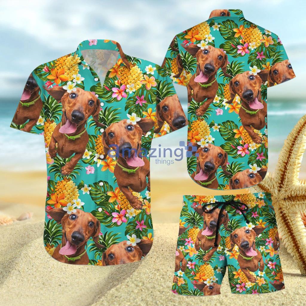 Tropical Pineapple Dachshund Hawaiian Shirt And Short - Tropical Pineapple Dachshund Hawaiian Shirt And Short