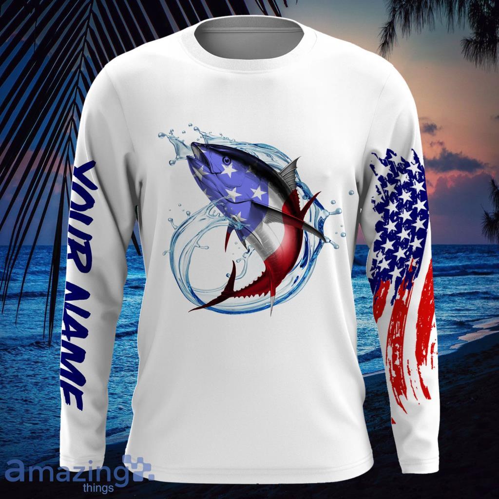 Tuna fishing American Flag patriotic Custom Name Longsleeve 3D For Men And  Women
