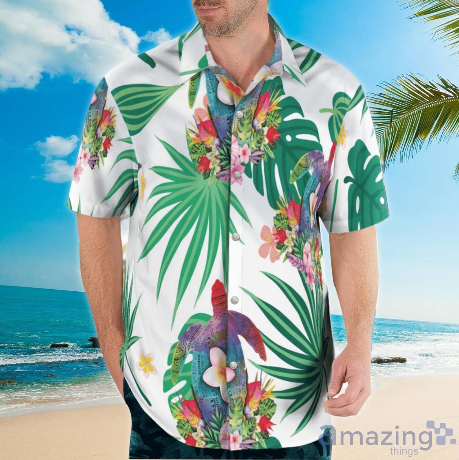 Hawaiian Style Blue and Orange Leaf Men's Hawaiian Shirt Summer