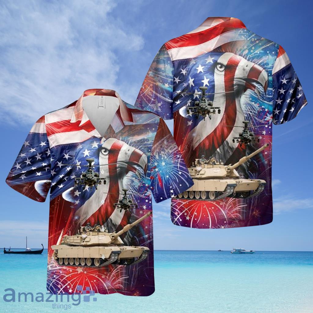 U.S. Army M1 Abrams Main Battle Tank, Attack Helicopter 4th Of July Hawaiian Shirt - U.S. Army M1 Abrams Main Battle Tank, Attack Helicopter 4th Of July Hawaiian Shirt