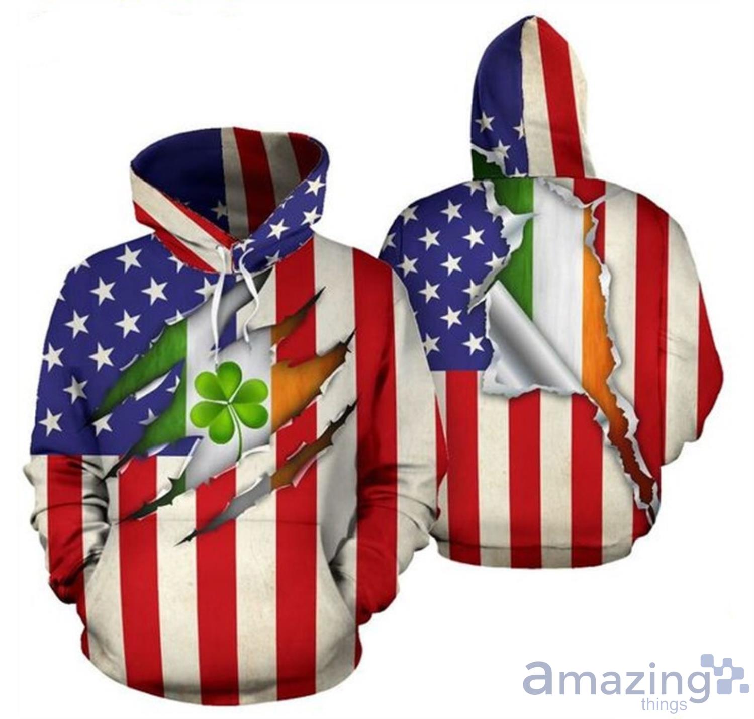 Usa Ireland Shamrock Full Hoodie St.Patricks Day Product Photo 1