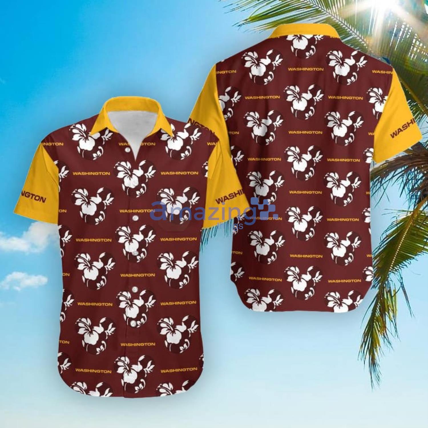 Washington Football Team Mickey And Flowers Hawaiian Shirt And Shorts