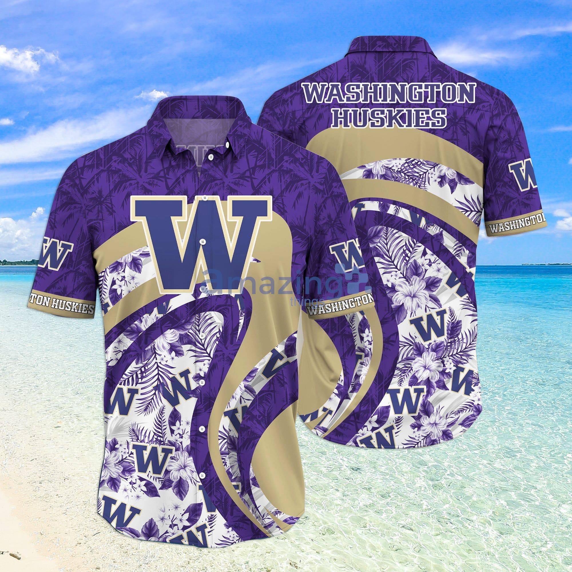 Washington Huskies NCAA Tropical Flower Pattern Hawaiian Shirt Product Photo 1