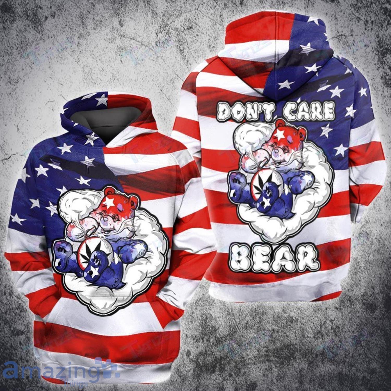 Weed Bear American Flag independence 4th july 3D All Over Printed Hoodie Product Photo 1