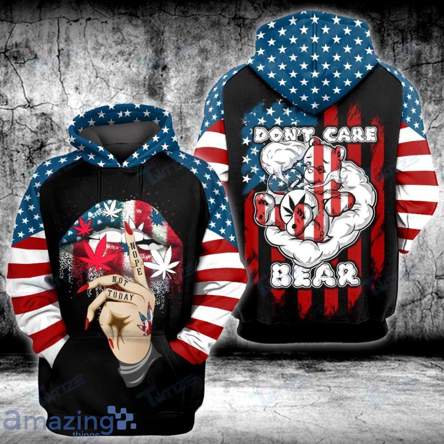 Weed Bear Lip Flag Independence Day 4th July 3D All Over Printed Hoodie Product Photo 1