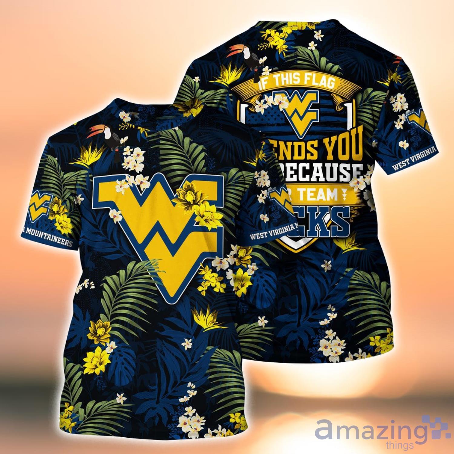 NCAA West Virginia Mountaineers Flower Button Up Hawaiian Shirt 3D Shirt,  West Virginia Mountaineers Christmas Gifts - T-shirts Low Price