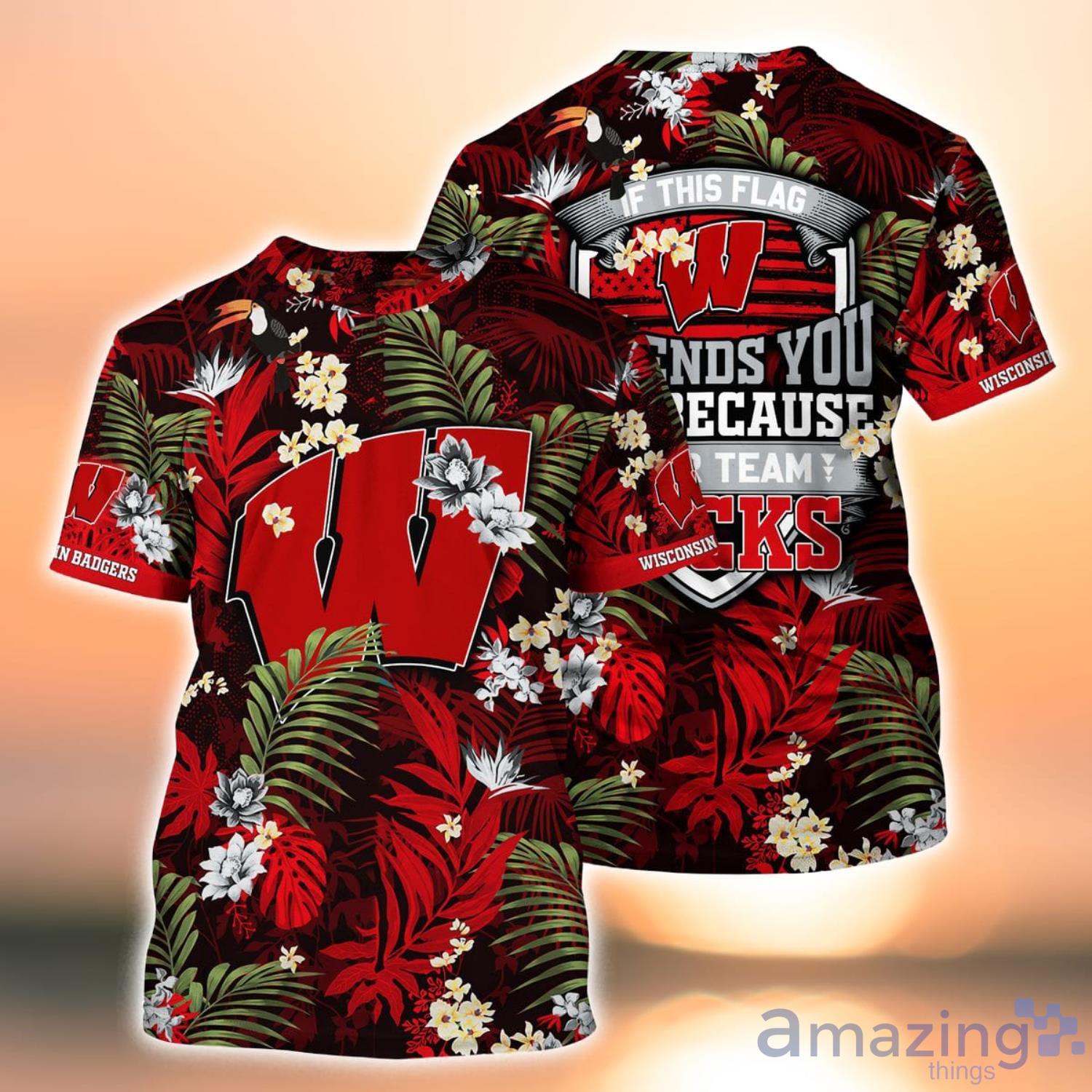 Wisconsin Badgers Hibiscus Hawaiian Shirt For Fans