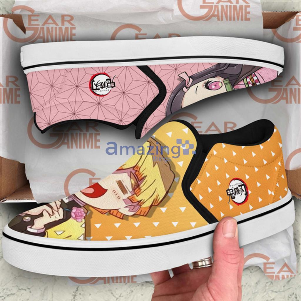Zenitsu And Nezuko Custom Anime Demon Slayer Slip On Sneakers Shoes - Zenitsu And Nezuko Custom Anime Demon Slayer Slip On Sneakers Shoes