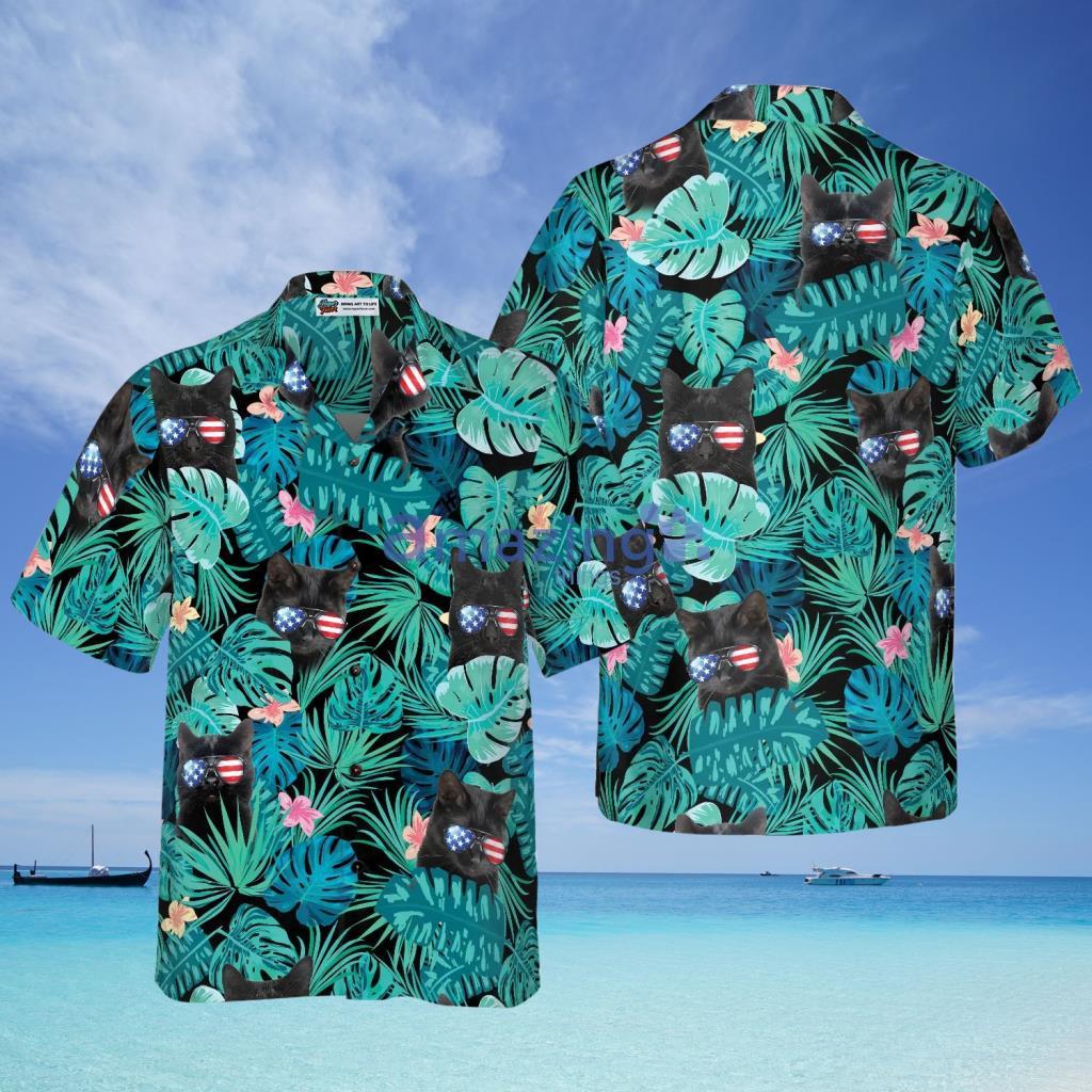 4th Of Jluy Black Cat Tropical Hawaiian Shirt - 4th Of Jluy Black Cat Tropical Hawaiian Shirt