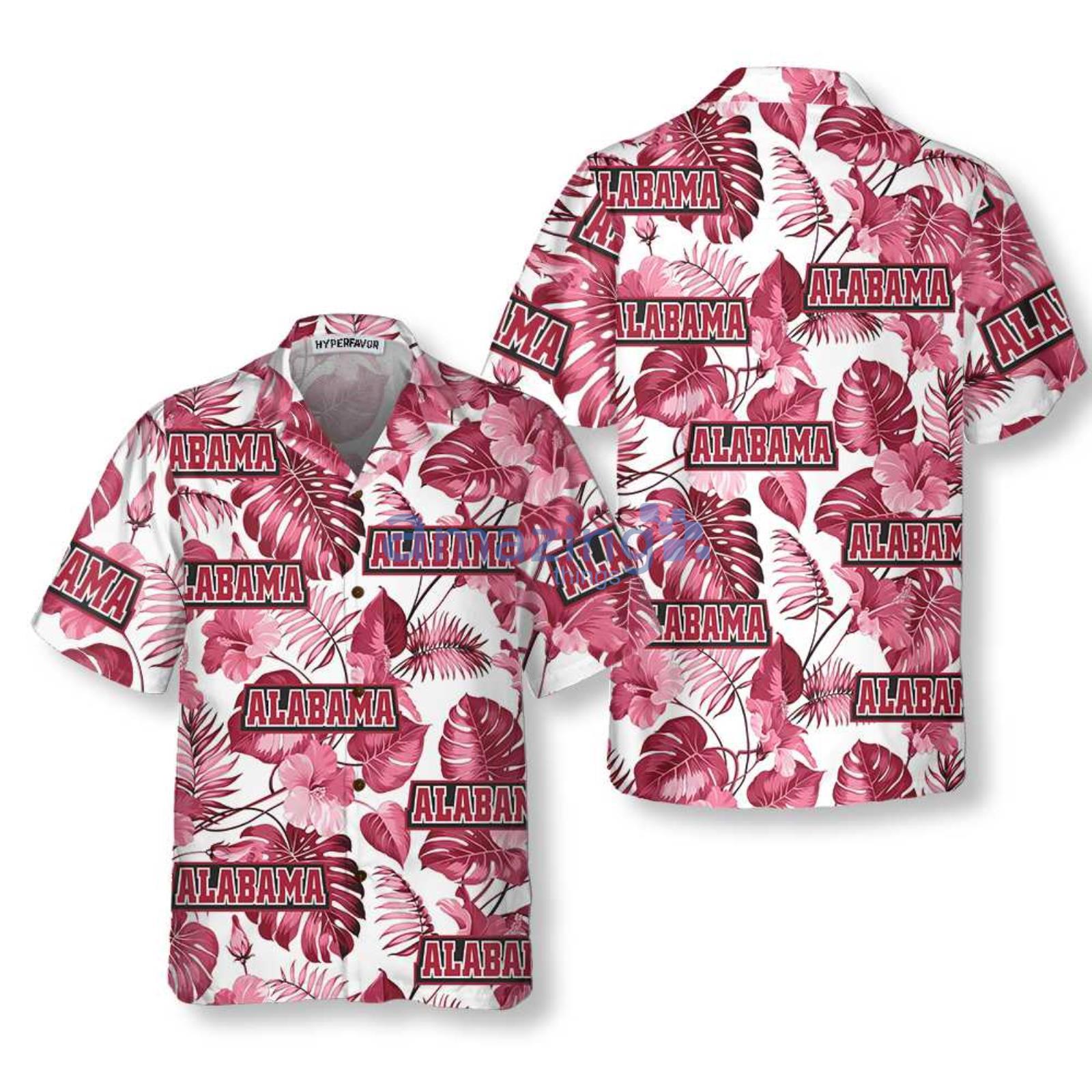 Alabama USA Red Tropical Hibiscus Hawaiian Shirt Product Photo 1