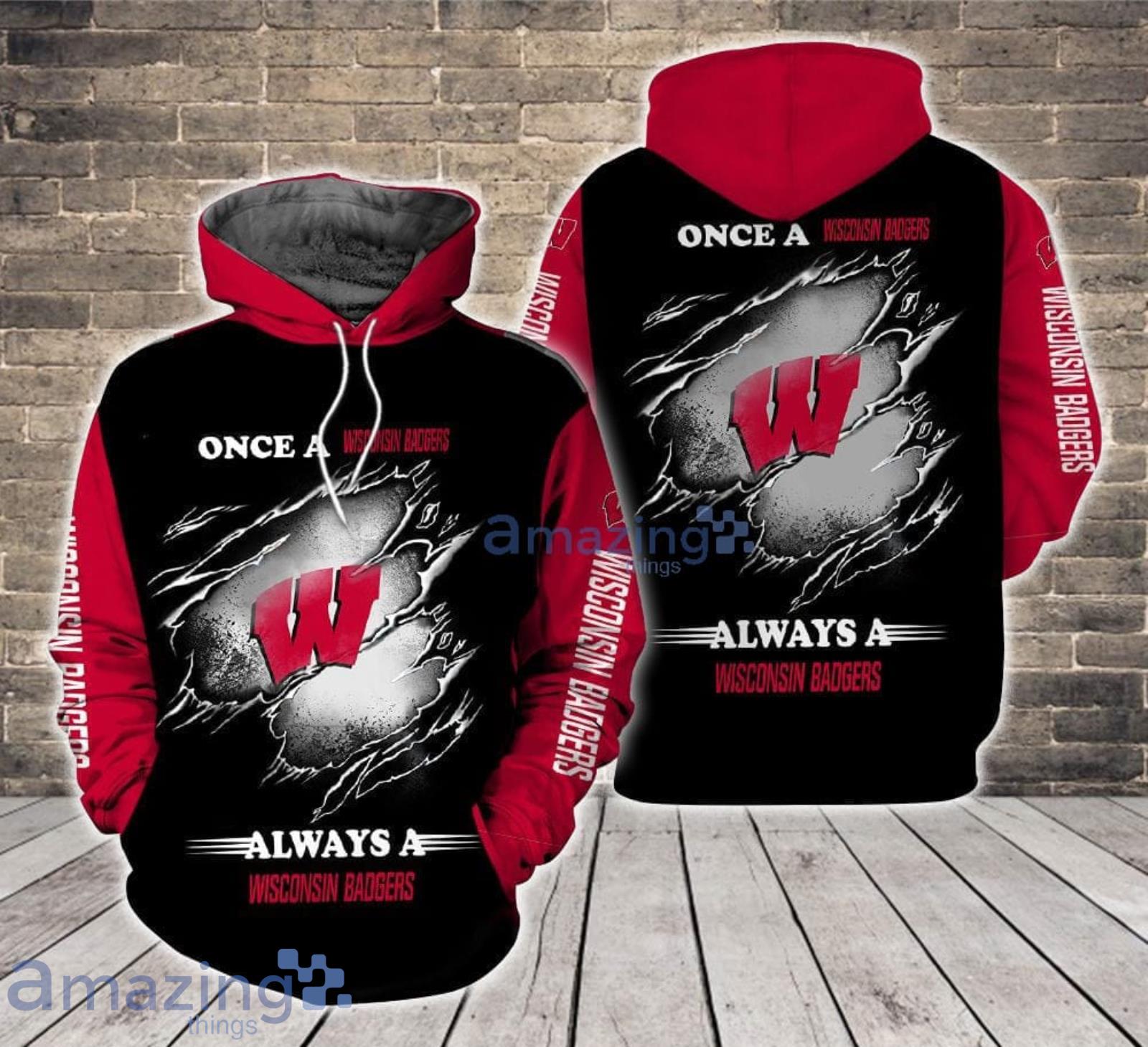Always a Wisconsin Badgers All Over Print 3D Hoodie For Sport Fans Product Photo 1