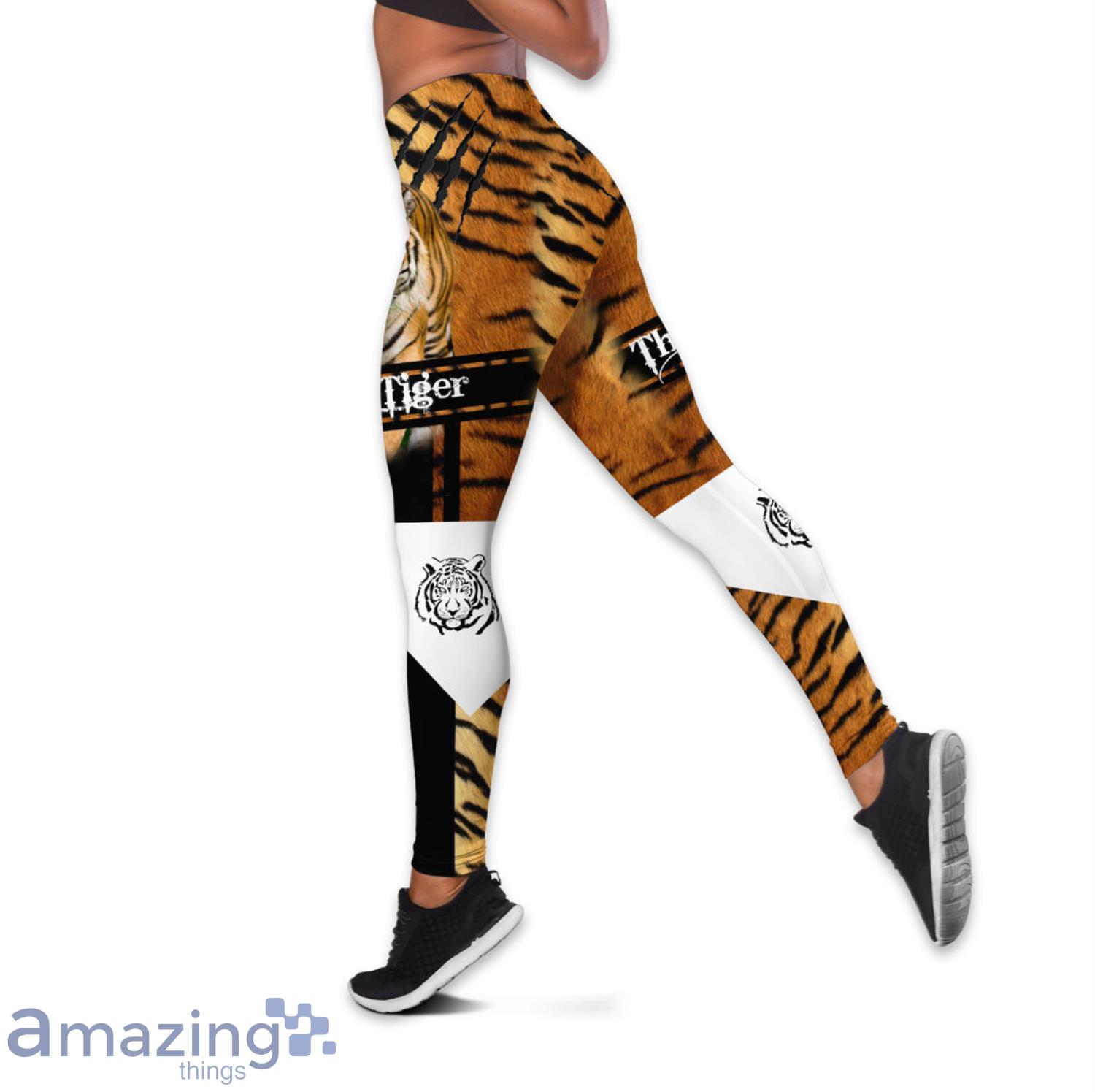 White Tiger 3d All Over Printed Hollow Tank Top & Leggings Set