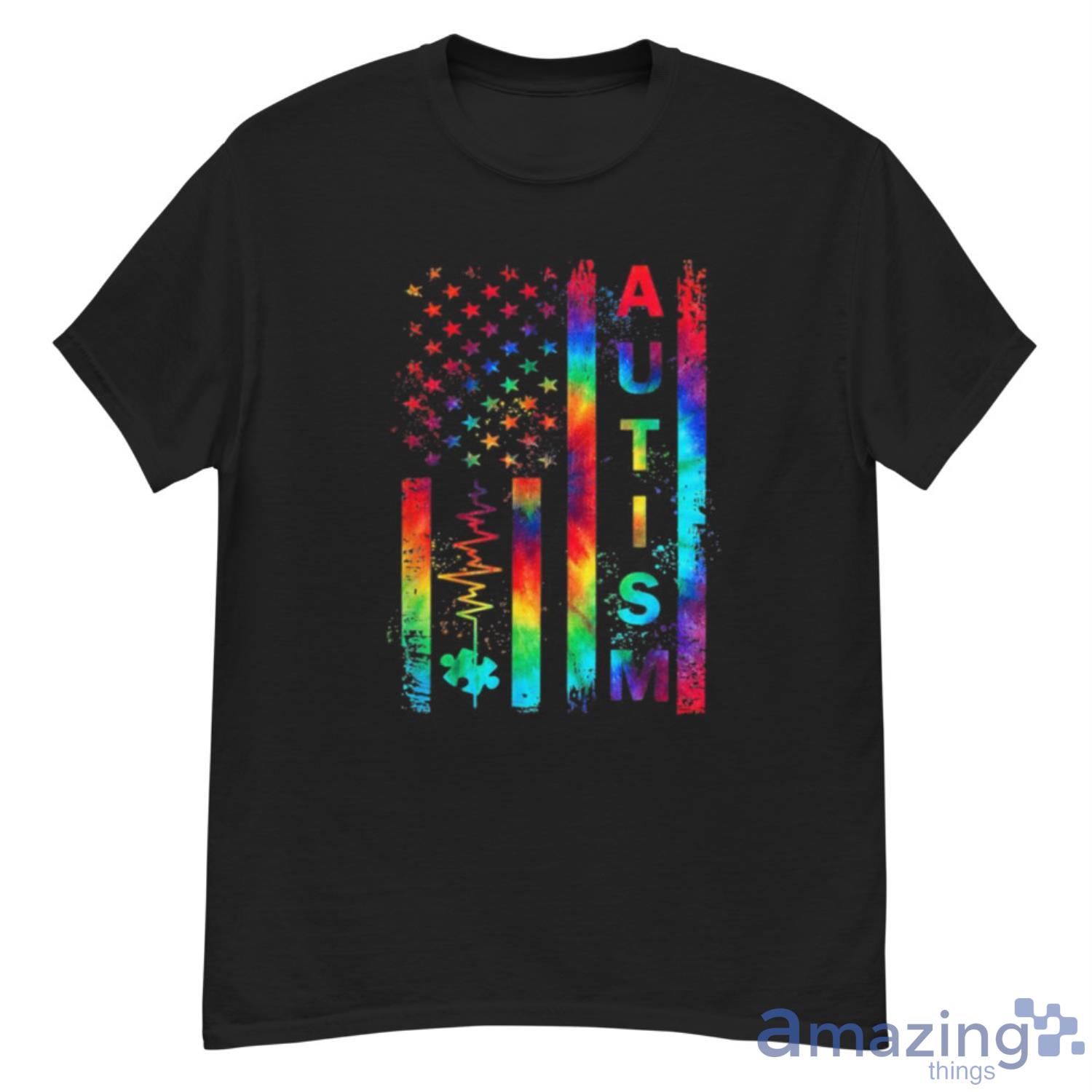 American Flag Autism Awareness Teacher Mom Support Tie Dye Fitted T Shirt - G500 Men’s Classic T-Shirt