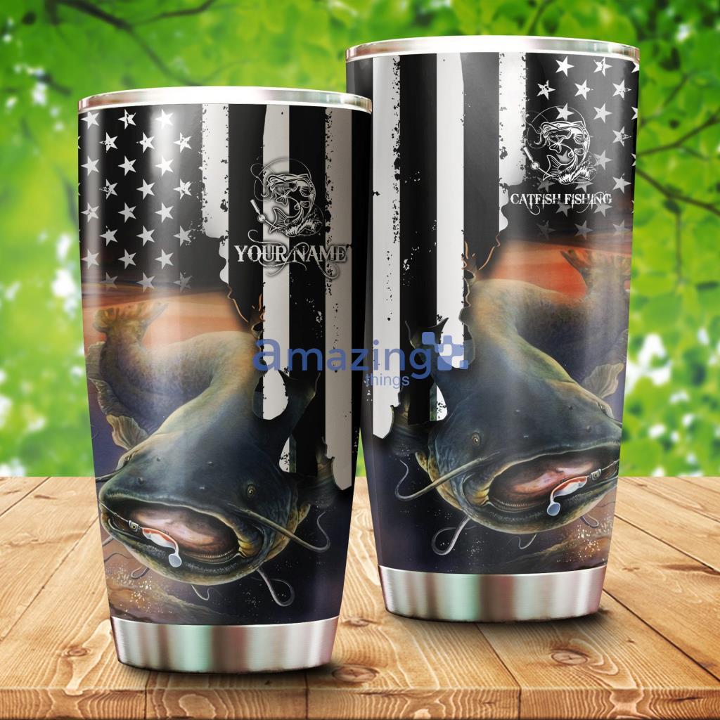 American Flag Catfish Fishing Patriotic Custom Name Stainless Steel Tumbler - AmericanFlagCatfishFishingPatrioticCustomizeNameStainlessSteelTumbler