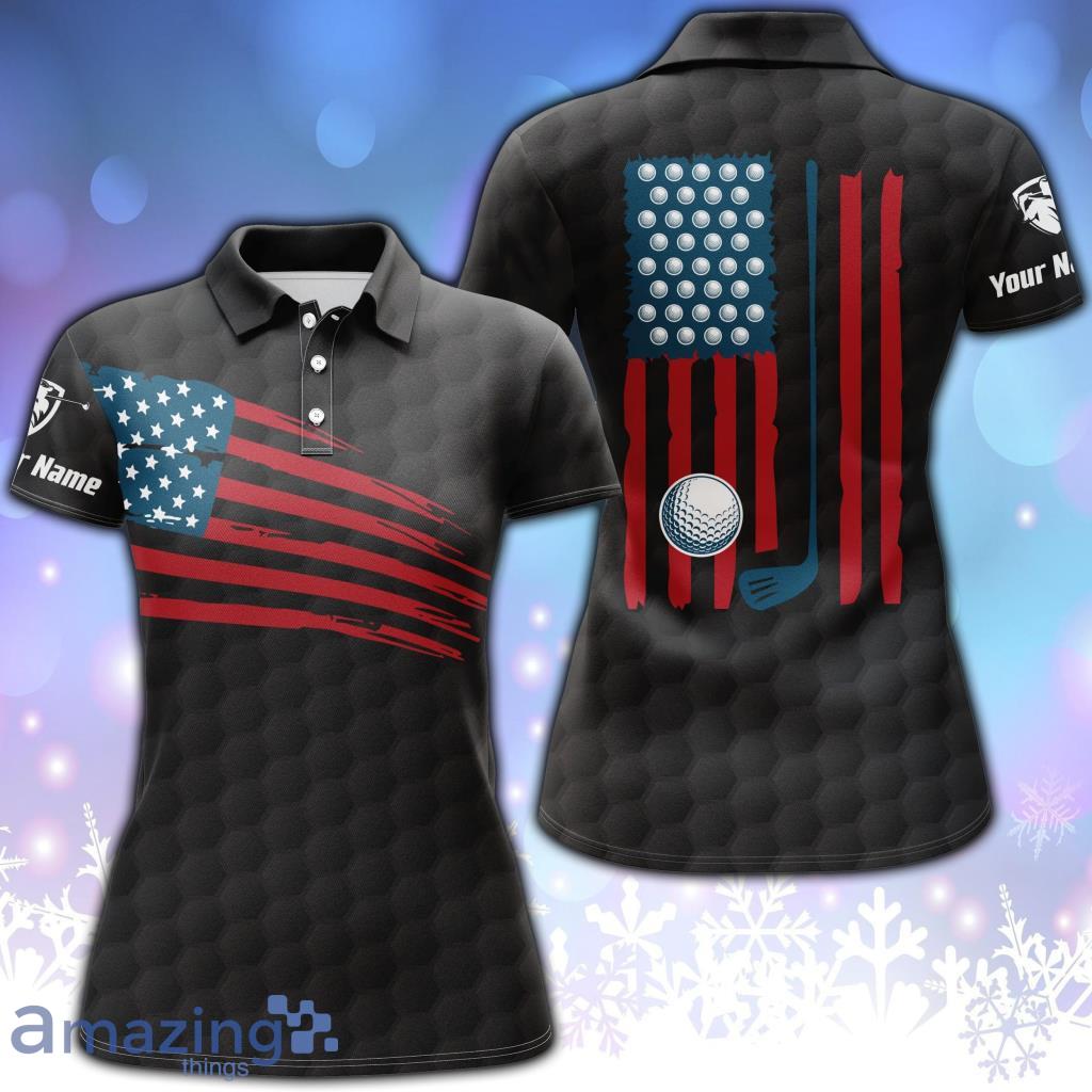  American Flag Patriotic Golf Shirts Custom Name Golf Gifts For Women - Womens golf polo shirt American flag patriotic golf shirts custom name golf gifts for women  Black NQS4788_7835