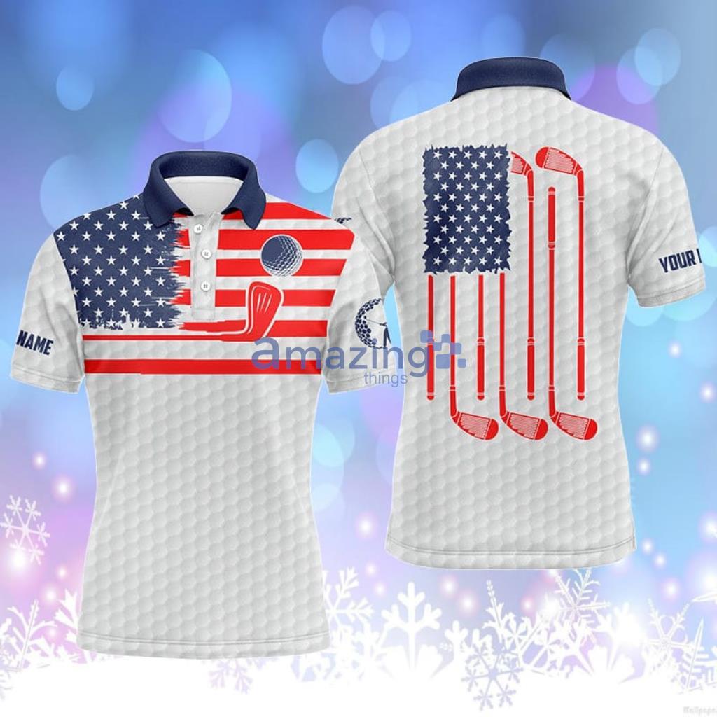 American Flag Patriotic Men Golf Polo Shirts Custom Name - AmericanFlagPatrioticMenGolfPoloShirtsCustomName