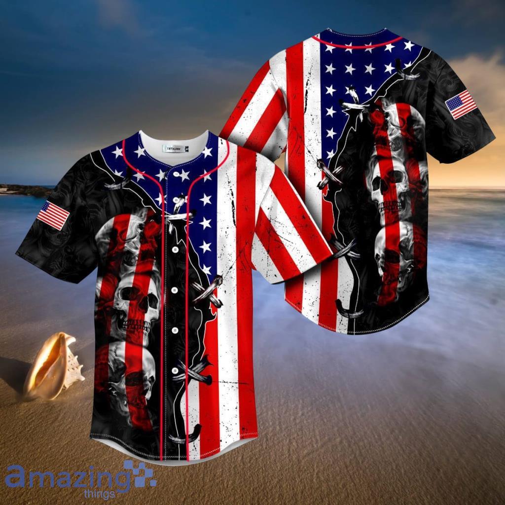 American Flag Skull Custom Trending Baseball Jersey Shirt - American Flag Skull Custom Trending Baseball Jersey Shirt