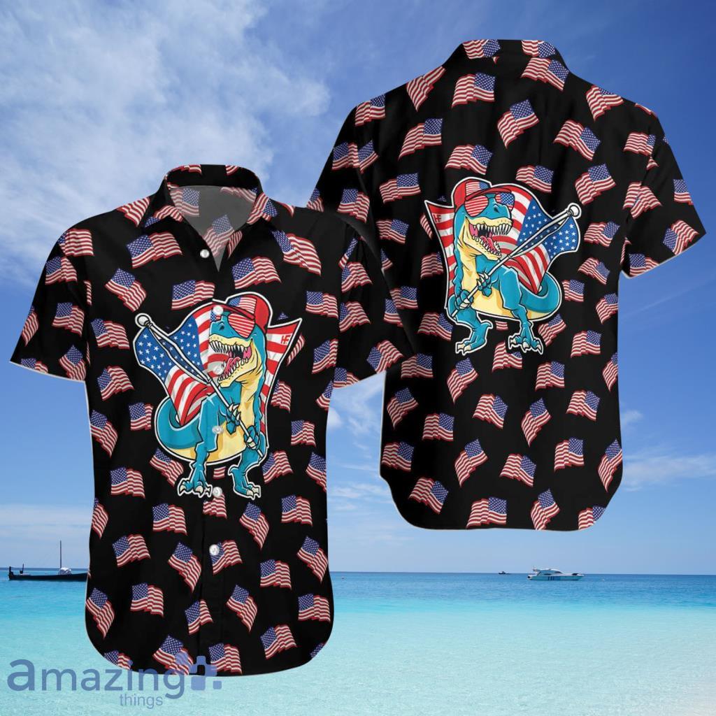 American Flag T-Rex Dinosaur Aloha Hawaiian Shirt For Men And Women - American Flag T-Rex Dinosaur Aloha Hawaiian Shirt For Men And Women