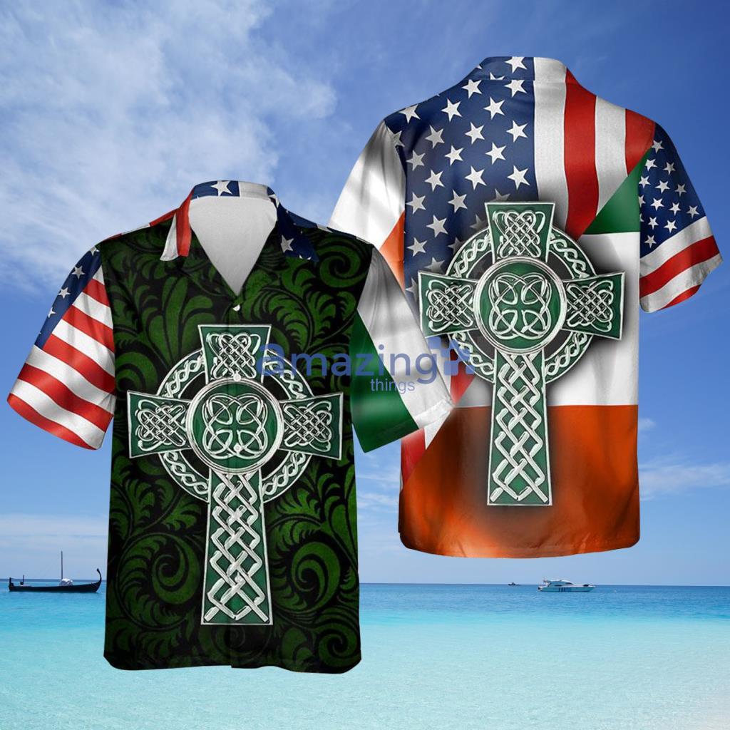 American Irish Flag With Celtic Cross Hawaiian Shirt - American Irish Flag With Celtic Cross Hawaiian Shirt