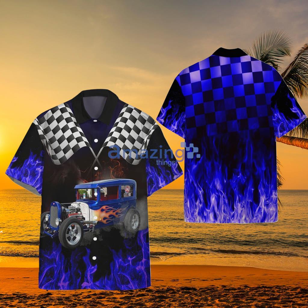 AOP Hot Rod Car Racing Blue Ver Custom Hawaiian Shirt - AOP Hot Rod Car Racing Blue Ver Custom Hawaiian Shirt