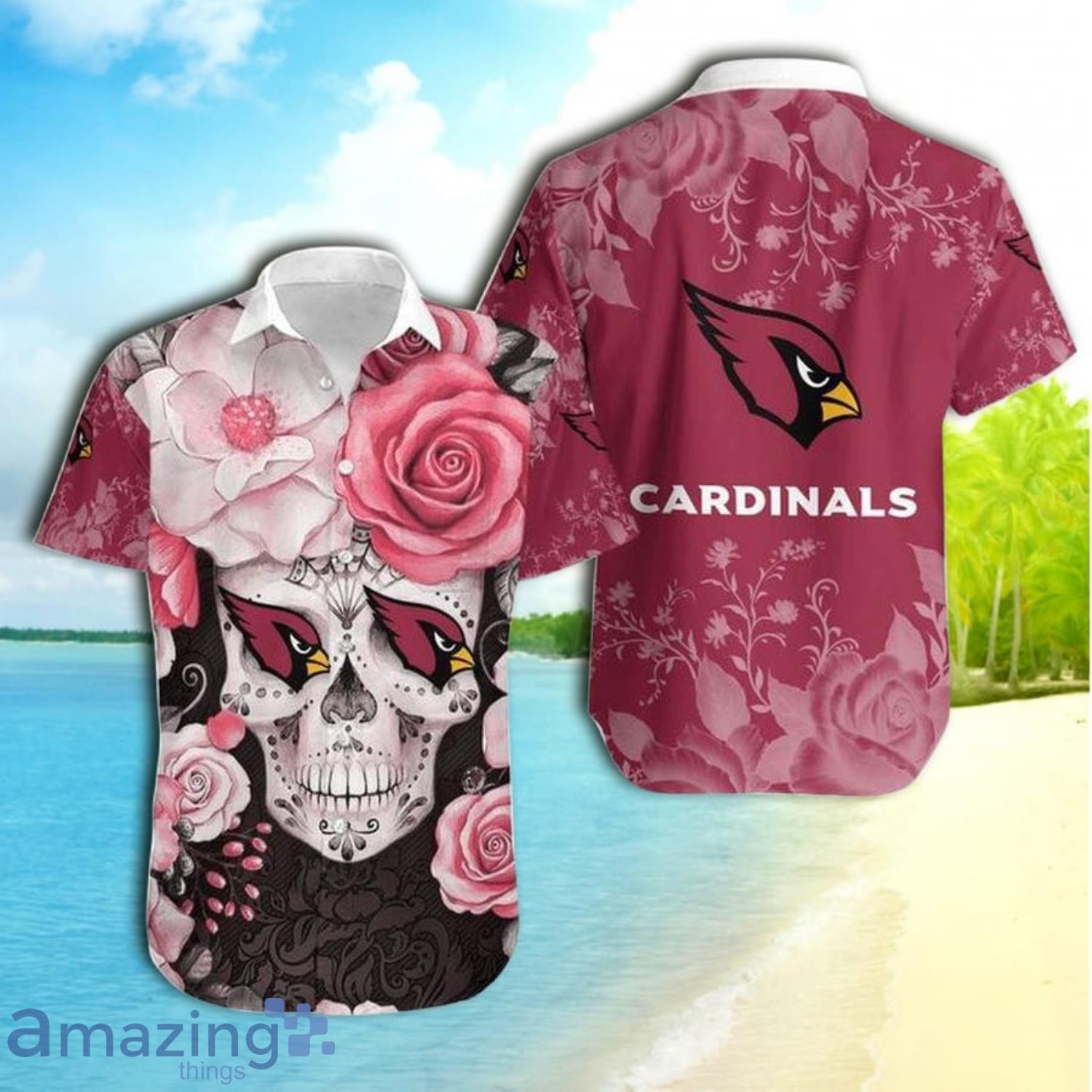 Arizona Cardinals Skull And Rose Short Sleeve Hawaiian Shirt Product Photo 1