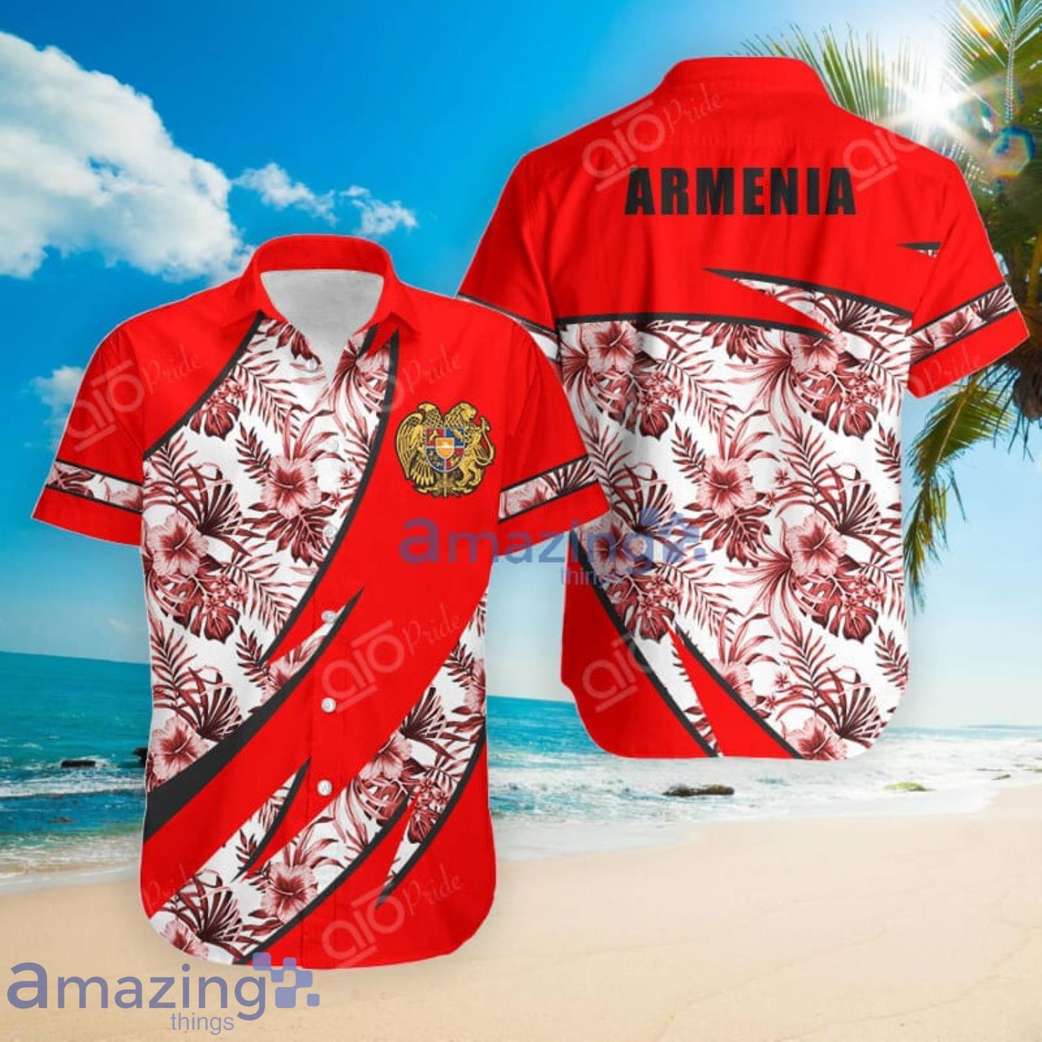 Armenia Groly Coat Of Arms Hibiscus Pattern Hawaiian Shirt Summer Gift For Men And Women Product Photo 1